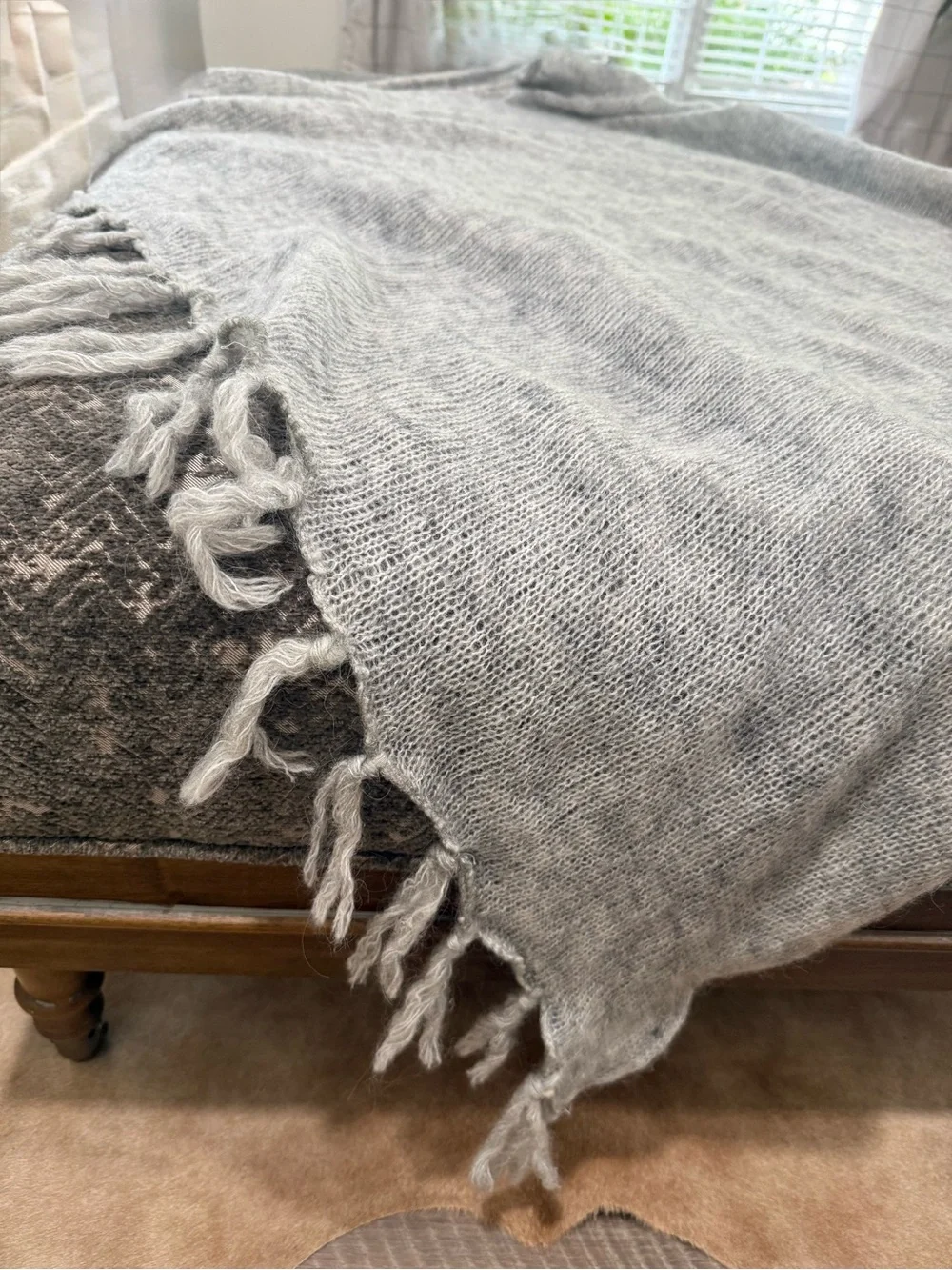 NWT Ethan Allen Mohair Throw In Anthracite (Gray)